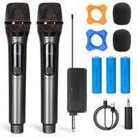 Wireless Microphone 2 Channels UHF Dual Handheld Dynamic Microphone with 2000mah Rechargeable battery for AMP Karaoke Wedding PA