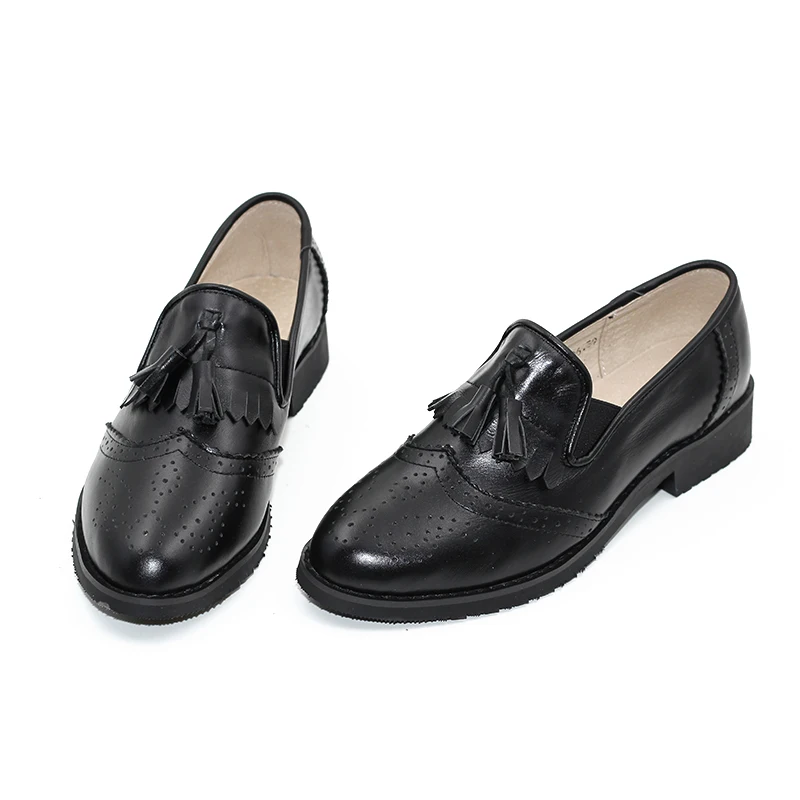 

New Genuine Leather Women Bullock Oxford Shoes Fashion Ladies Casual Slip-on British College Shoes Vintage Cow Leather Loafers