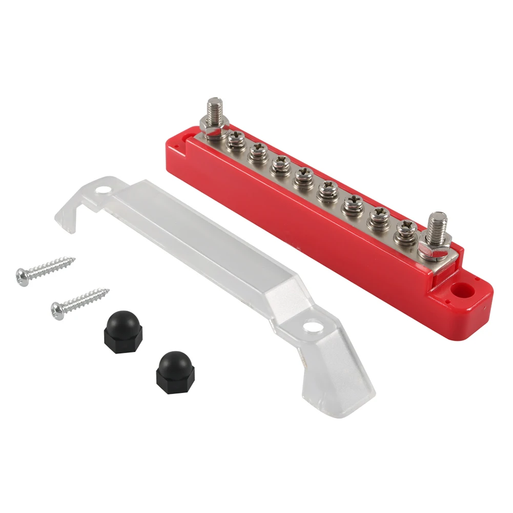 1Pc 8 Terminals Distribution Connecting Blocks Nylon, Stainless Steel, Nickel-plated Brass Red For wiring 12V-48V automotive