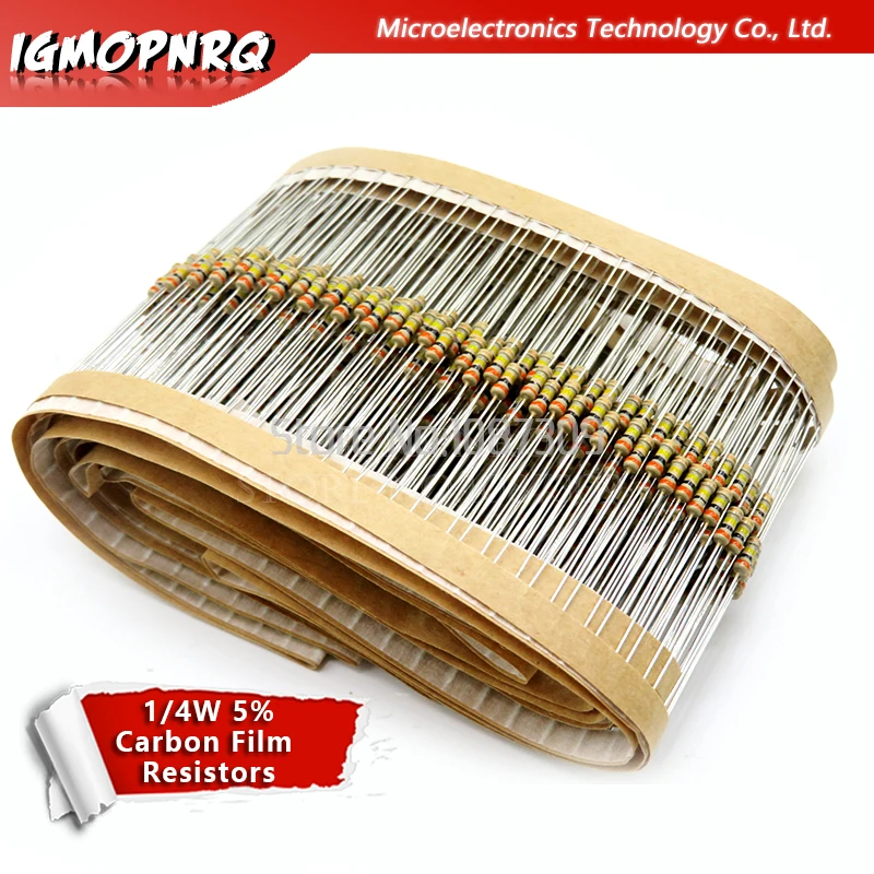 500PCS 1/4W 1R~10M  5% Carbon Film Resistors 10R 47R 100R 220R 1K 10K 4K7 100K 560K 1M 3M3 ohm Color Ring Resistance