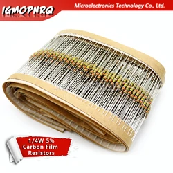 500PCS 1/4W 1R~10M  5% Carbon Film Resistors 10R 47R 100R 220R 1K 10K 4K7 100K 560K 1M 3M3 ohm Color Ring Resistance