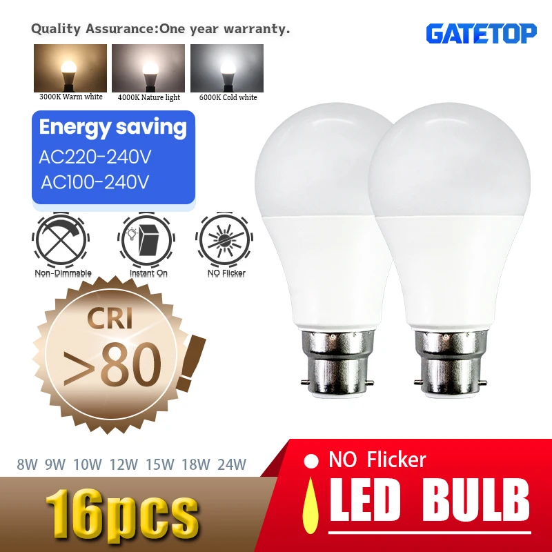 

16 шт. B22 AC110-240V AC220-240V Светодиодная лампа Энергосберегающие светодиодные лампы 10 Вт 18 Вт 24 Вт Лампы для гостиной Дома Крытый светодиодный Bombilla