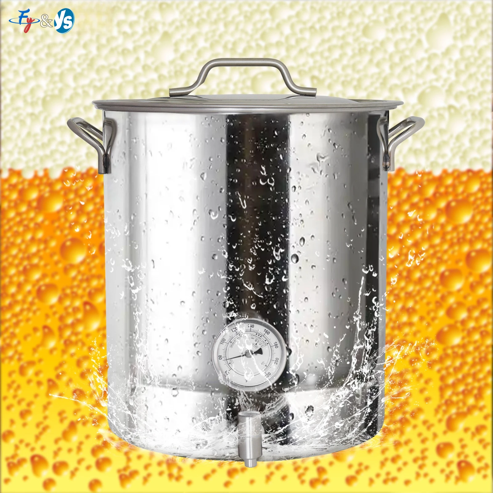 Brew Pot 30L/40L Stainless Steel Beer Brewing Kettle with Thermometer & Spigot, 3-Ply Bottom Boil Kettle Ball Valve
