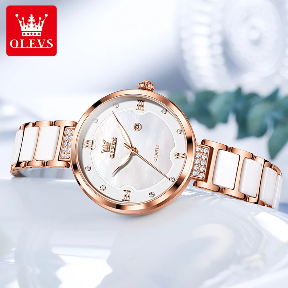 OLEVS 5589 New Dress Quartz Watch For Women 36mm Big Dial Waterproof Luxury Woman Watches Diamond Calendar Ladies Hand Clock