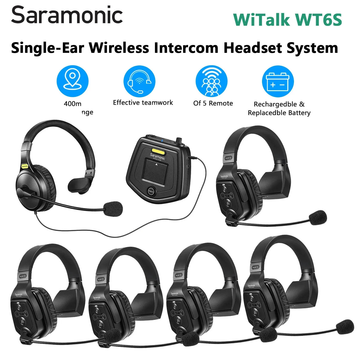 

Saramonic Witalk WT6S Full-Duplex Wireless Intercom Communication Headset System for Drone Shooting TV Film Production Teamwork