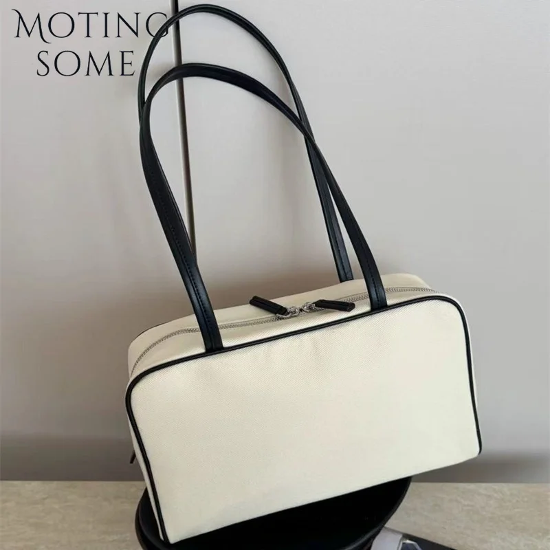 MOTINGSOME Summer Canvas Satchel Bags Woman Luxury Designer Bag Lightweight Underarm Bowling Fashion Lady Summer Handbags Purse