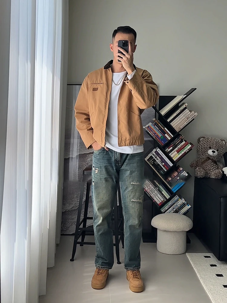 

Куртка-харингтон цвета хаки для мужчин, весна-осень, в американском ретро-стиле, с воротником-стойкой, свободного кроя, молодежный тренд