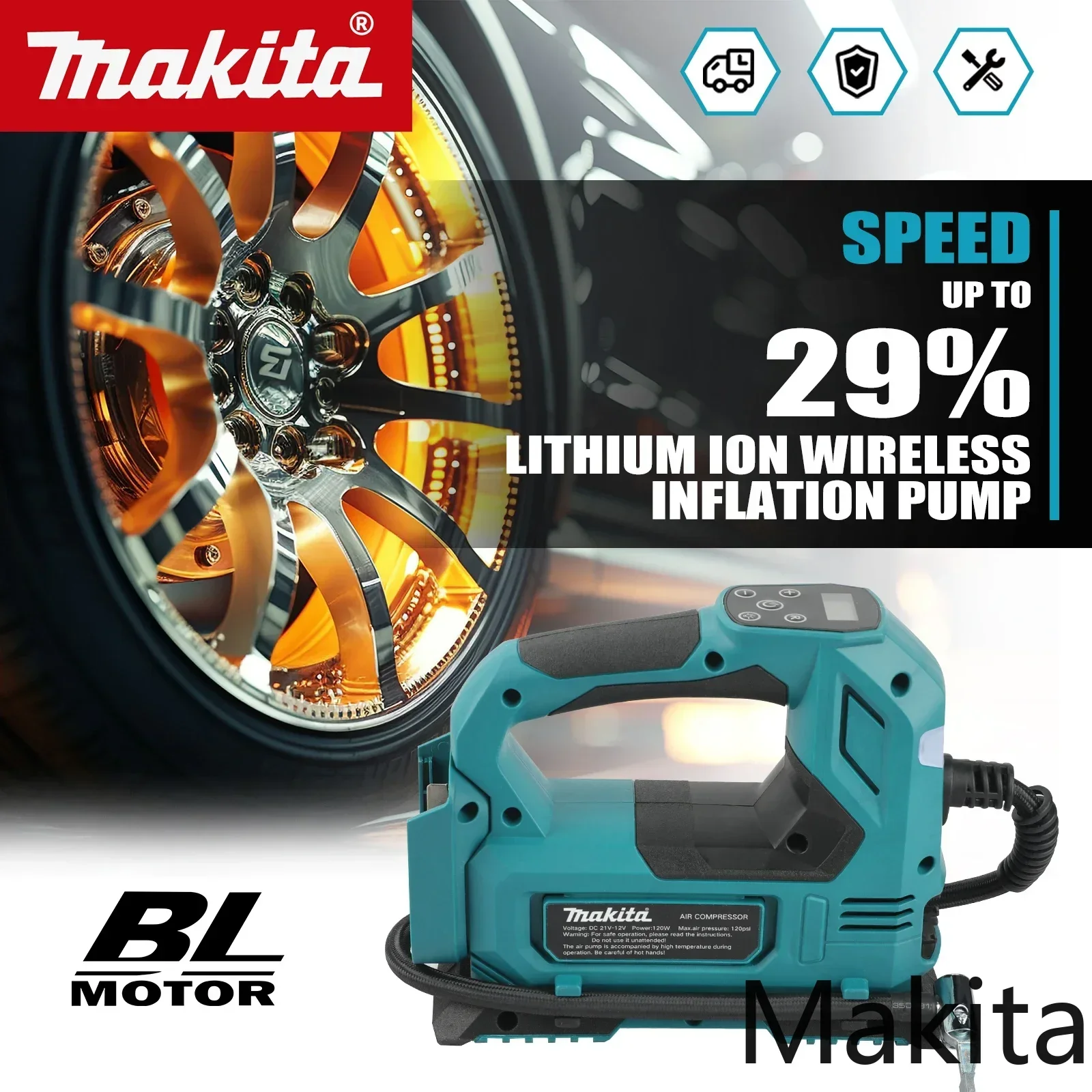 

Makita DYS59 Автоматический беспроводной насос для накачивания электрический воздушный насос для автомобильных шин ручной воздушный компрессор для батареи Makita 18 В (без батареи)