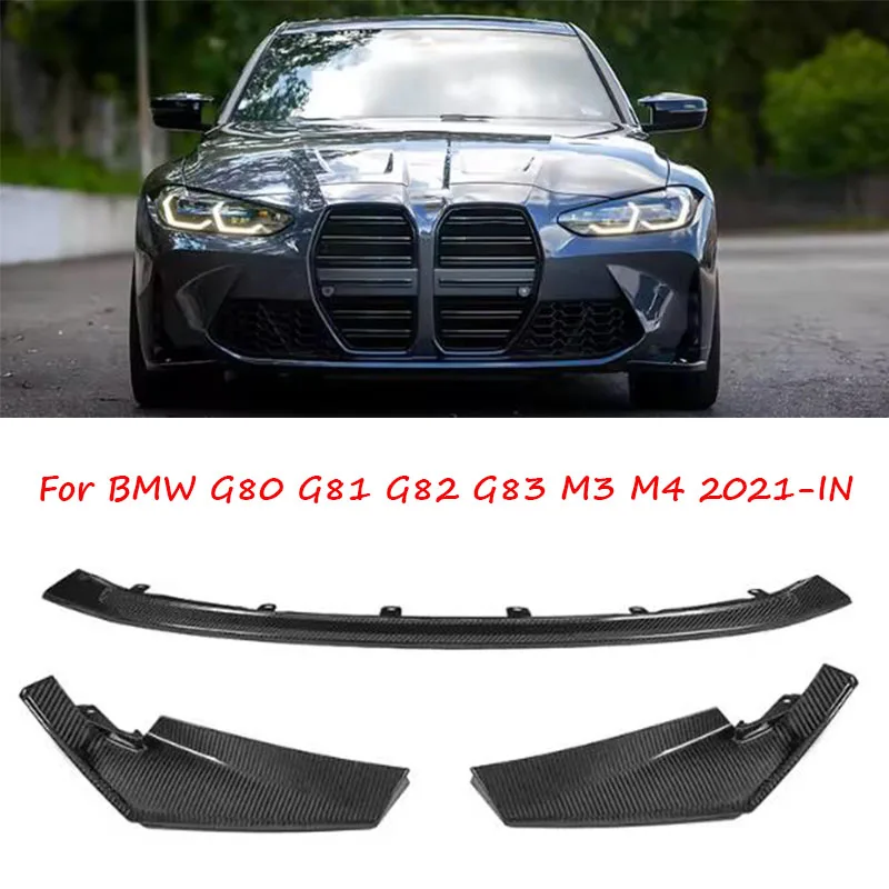 

Для BMW G80 G82 G83 M3 M4 Автомобильный Стайлинг Комплект Кузова Спойлер Утка Защитная крышка Настоящее сухое Углеродное волокно Передний бампер Разделитель губ 3 шт.