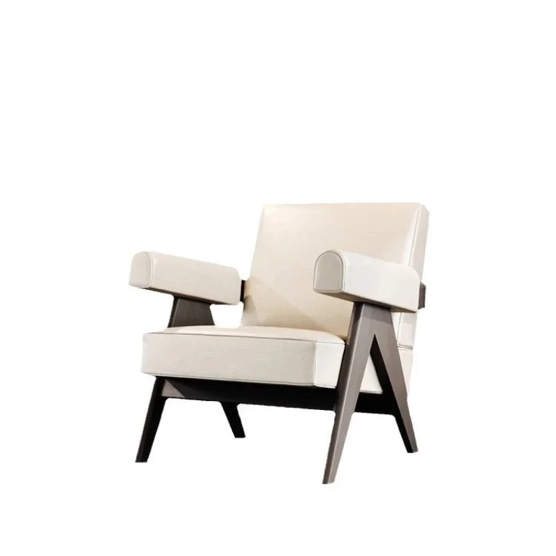 

Retro solid wood single sofa chair light luxury modern living room balcony bedroom minimalist Italian designer leisure chair