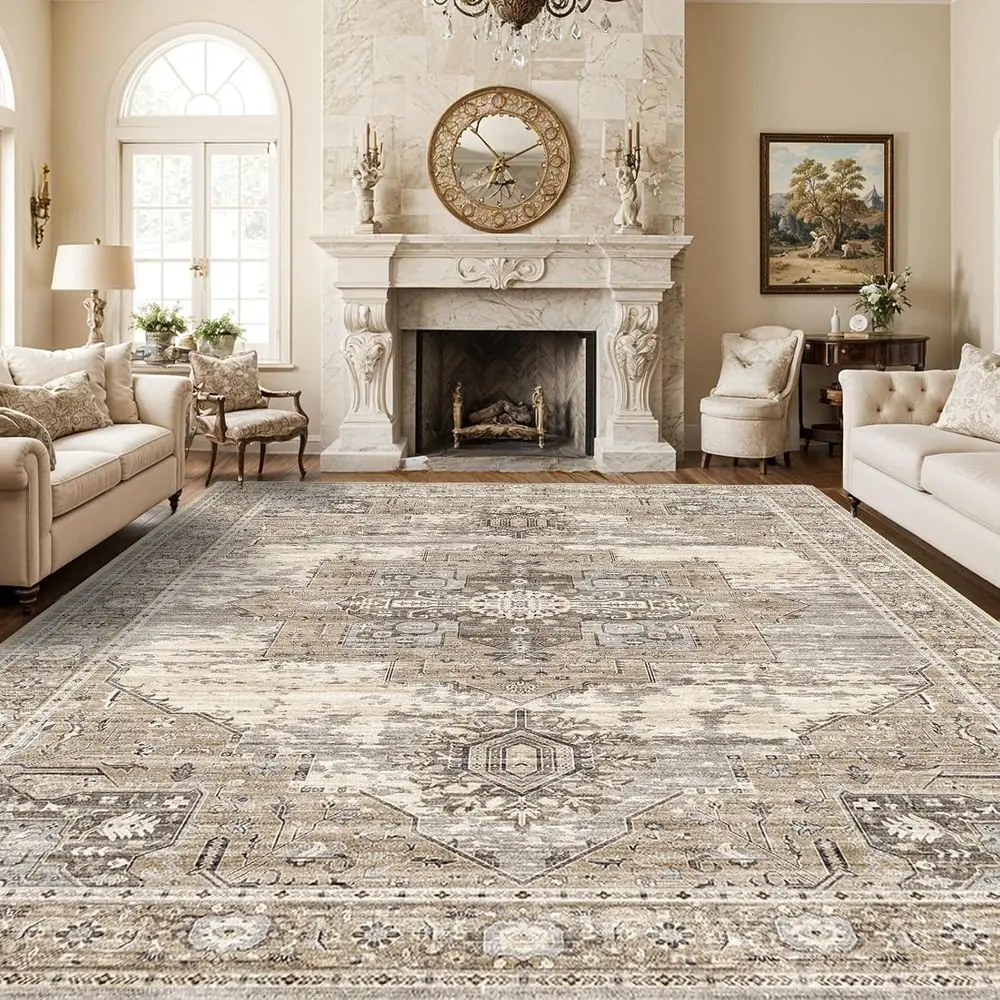 

Washable Lightweight Area Rugs, Stain Resistant Carpet, Vintage Soft Rugs for Bedroom, Non Slip Backing, Indoor Ultra-Thin Rugs,