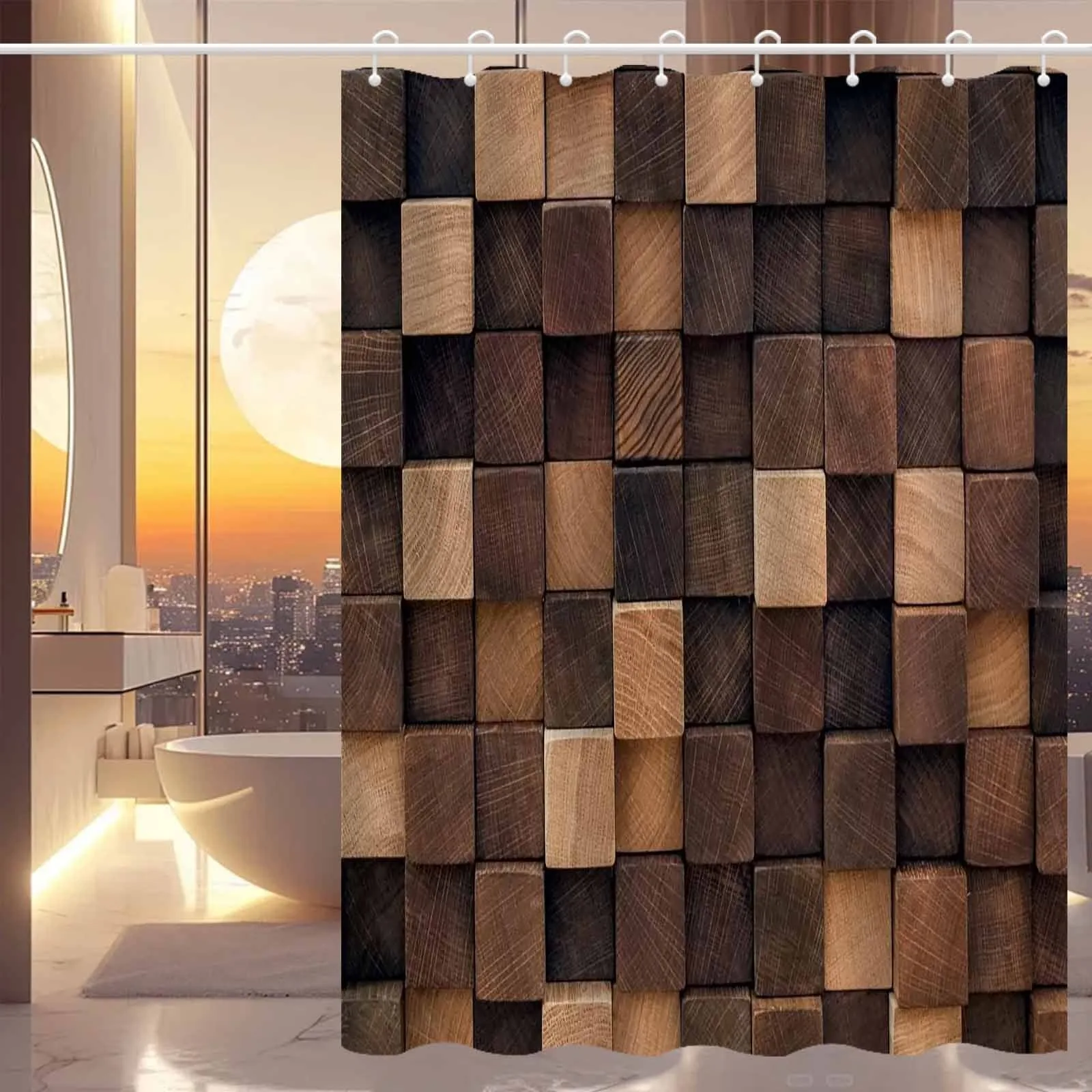 レトロな立体木製製品シャワーカーテン洗える汚れに強いシャワーヘッド防水ポリエステルバスカーテン