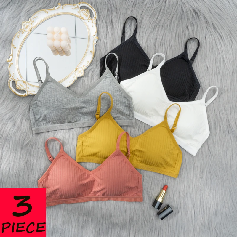 3PCS/SET Summer Girls Sexy Bra Thin Strap Tank Crop Top Tube Tops Padded Bra Underwear Female Sports Bralette Wireless Brassiere