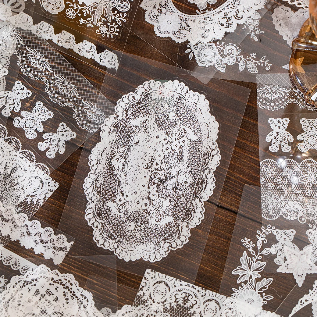 30Pcs Lace Theme Die-Cut Stickers Book Aesthetic Decor Journal Scrapbooking Supplies Self-Adhesive Creative Stationery