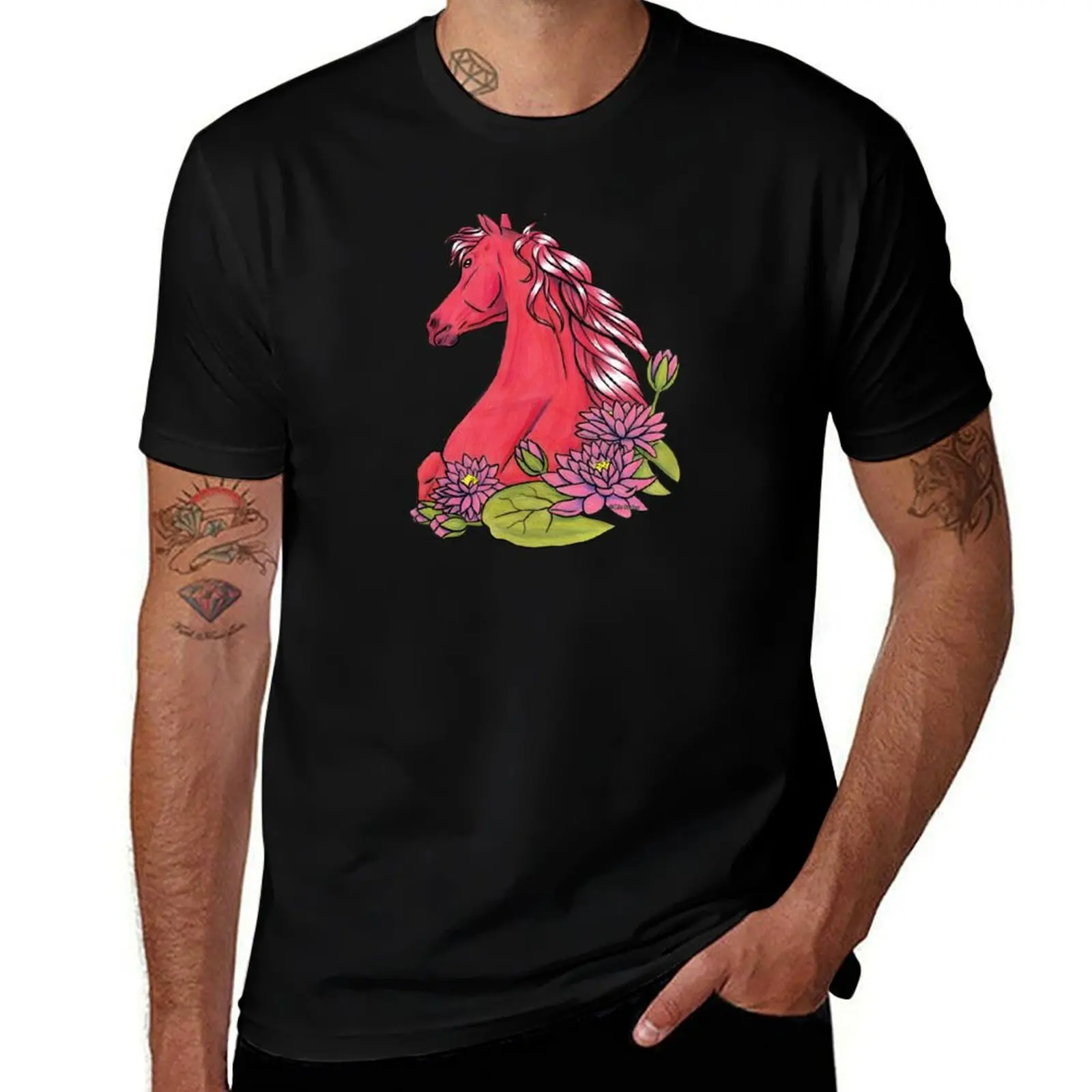 Ruby Horse With Water Lilly T-Shirt Summer Holiday T-Shirt