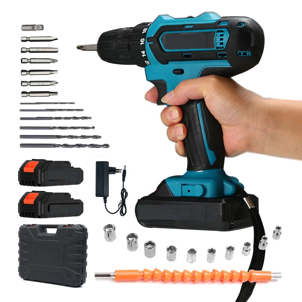 Cordless Power Drill Impact Electric Mini Drill Adjustable Torque Double Speed Brush Motor Li-ion Battery