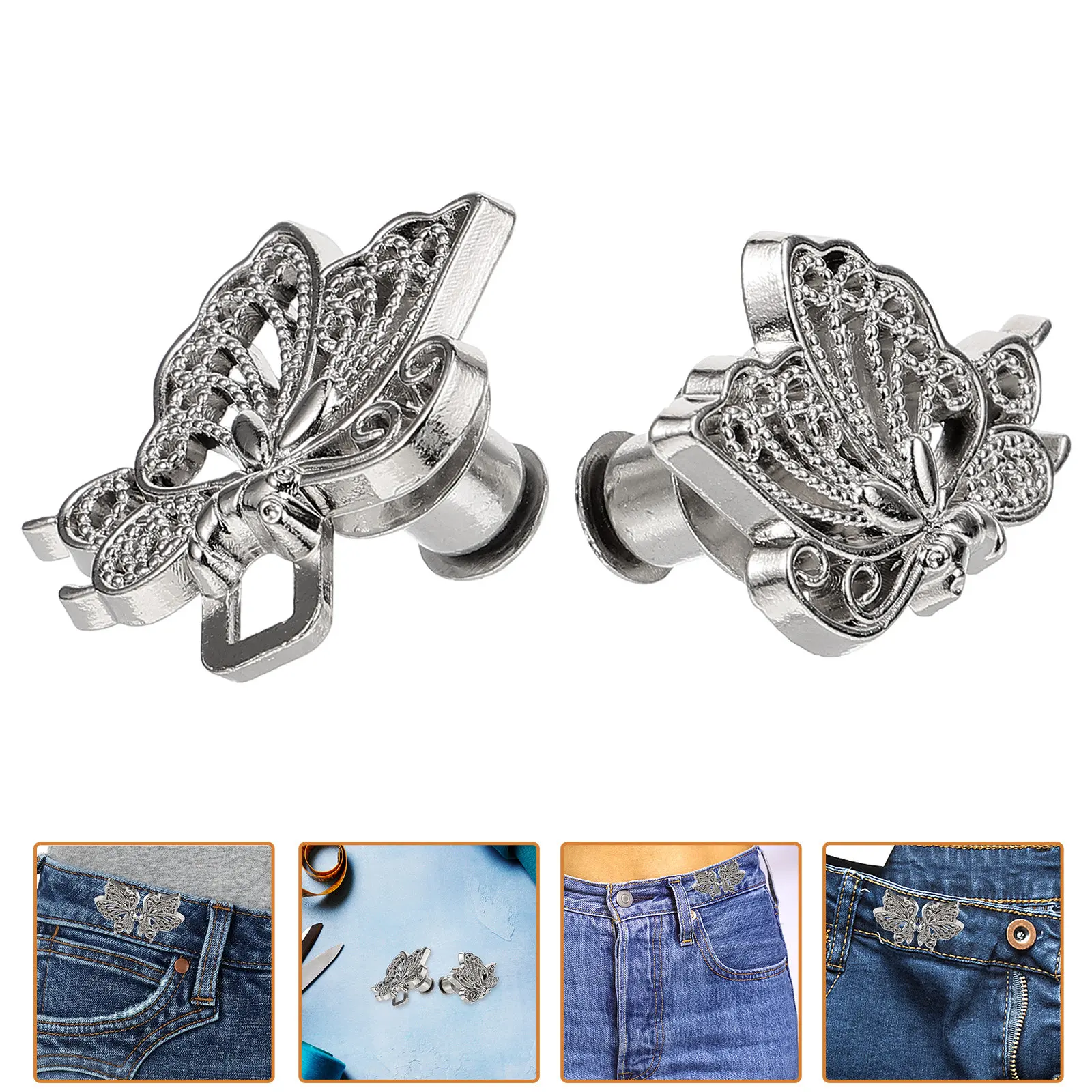 Adjustable Metal Waist Tightener Buckle for Oversized Jeans, Shorts, Skirts & Dresses – Butterfly Design
