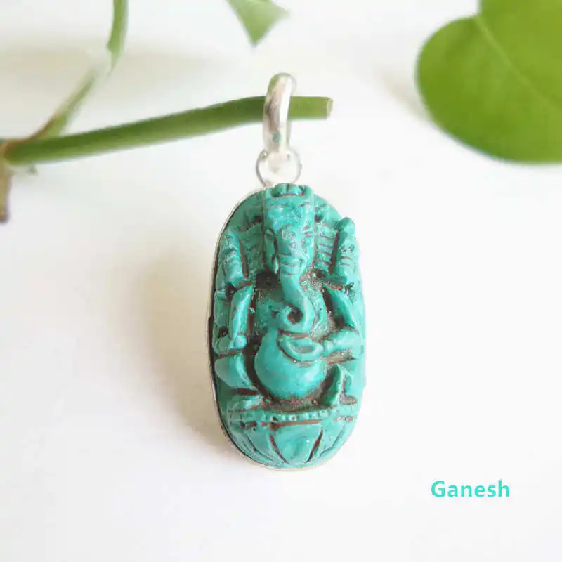 Tibet Amulet Charms Turquoise Aqua Color Clay Sculpture Amulets Ganesh Pendants TBP681