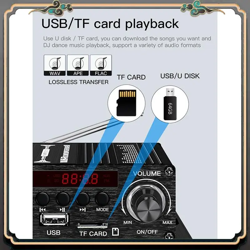 Reliable-New Digital Bluetooth Amplifier 12V Home Car 2 Channel HIFI Sound Speaker FM Receiver Audio Amplificador Clase-AB AMP