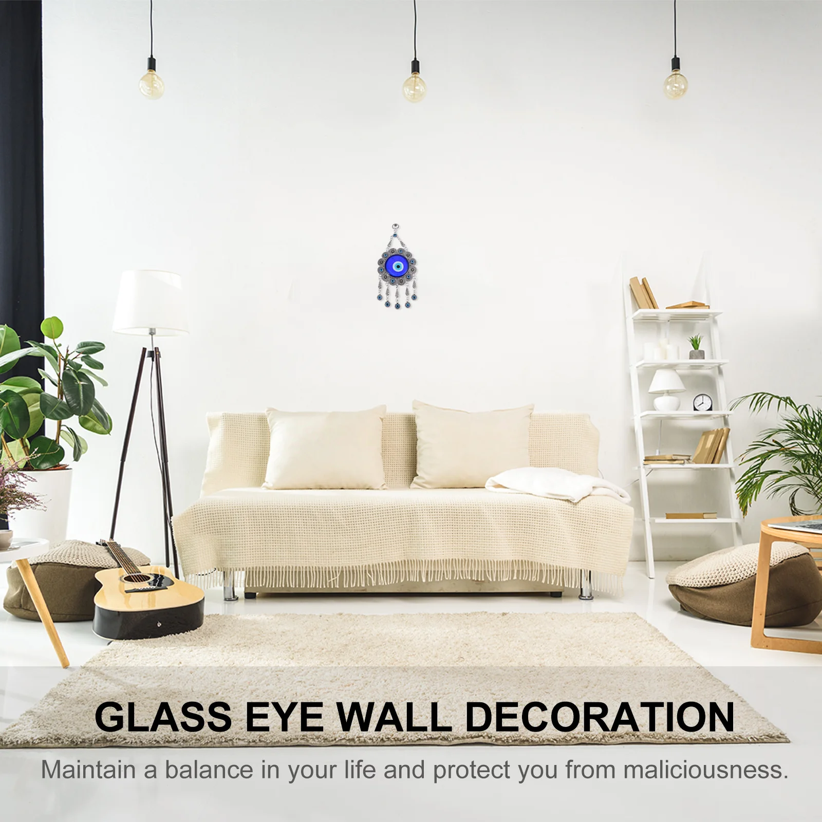 

Metal Blue Eye Glass Hanging Pendant Wall Decoration Ornament Indoor Use Home Office Bedroom Adornment Pendant