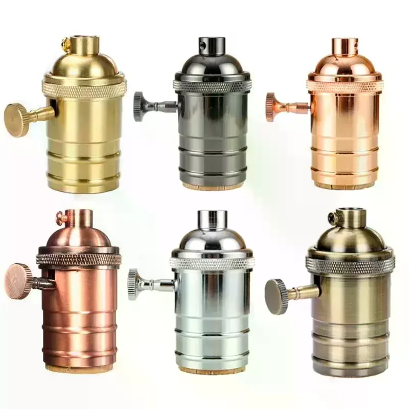 E27 Vintage Lamp Socket Durable Aluminum Alloy with Built-in Switch DIY Screw Mount for Antique Ceiling Table Lamp Renovation