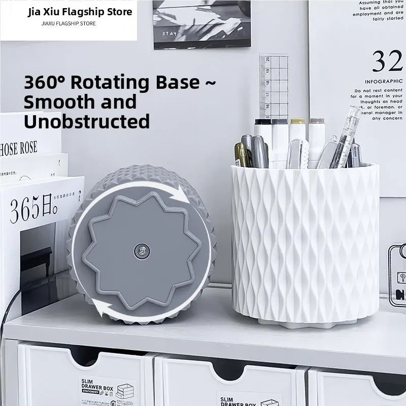Large Capacity Rotating Pen Holder Desk Organizer Office Student Simple Luxury Sensation Storage Box High Aesthetic Value