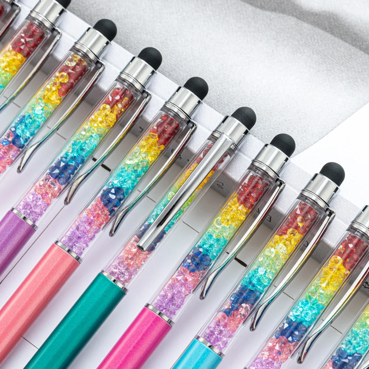 Bolígrafo 2 en 1 de cristal + lápiz capacitivo con función de pantalla táctil para escribir papelería suministros escolares de oficina, 200 Uds.