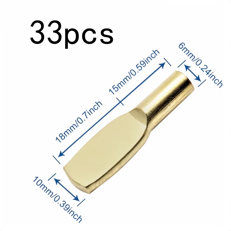 33 pcs 6mm Iron Cabinet Pins, 5mm Standard Peg Size and Gold Plated Finish, ideal for Wardrobe Layer Pins