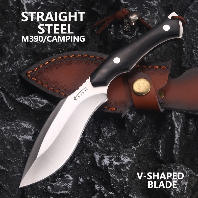 2023 newest patterned Nepal outdoor camping fishing fixed blade knives super sharp portable knife hunting knife with sheath