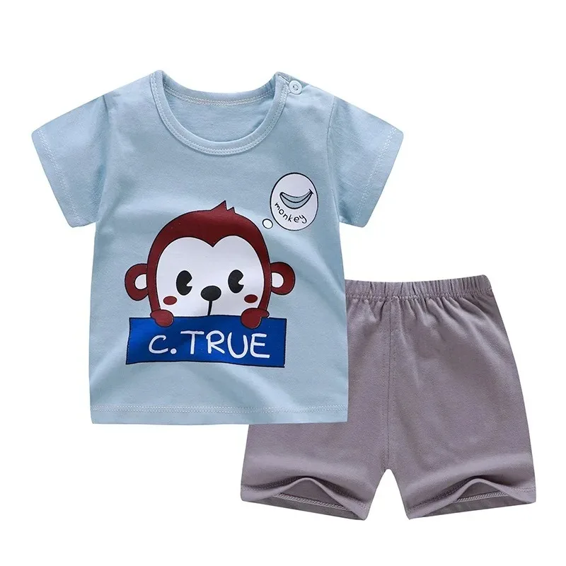 Cotton Summer Baby Children Soft Shorts Suit t-shirt Sodder Boy Girl kids dinosaur cartoon infant clothes cheap stuff for 0-6Y