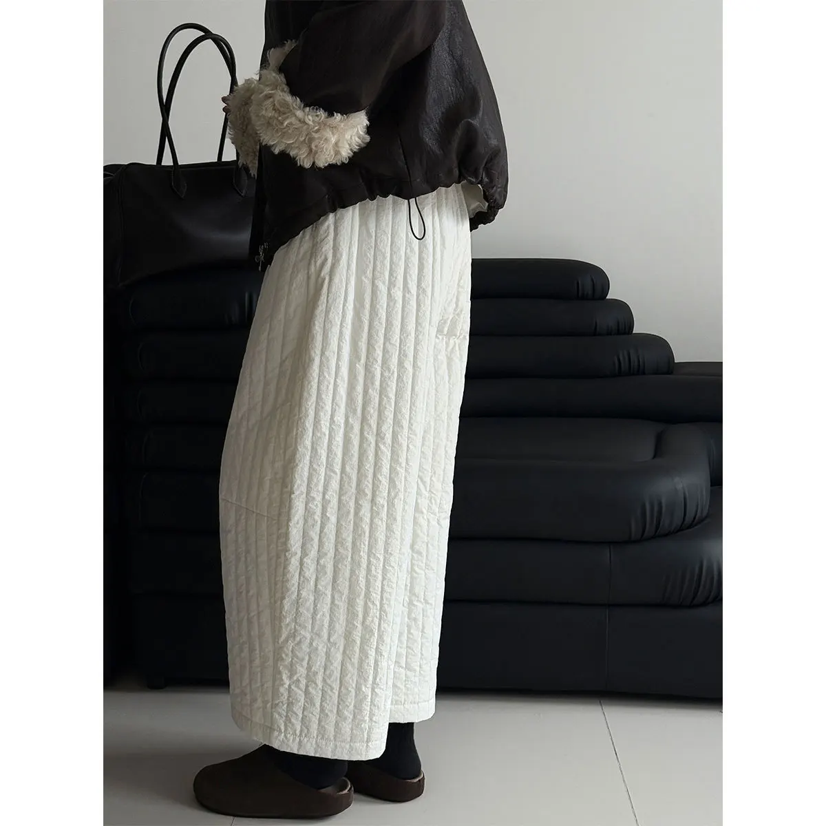 Estilo coreano vertical acolchoado calças femininas algodão quente acolchoado calças cortadas de perna reta aconchegante para outono inverno uso diário