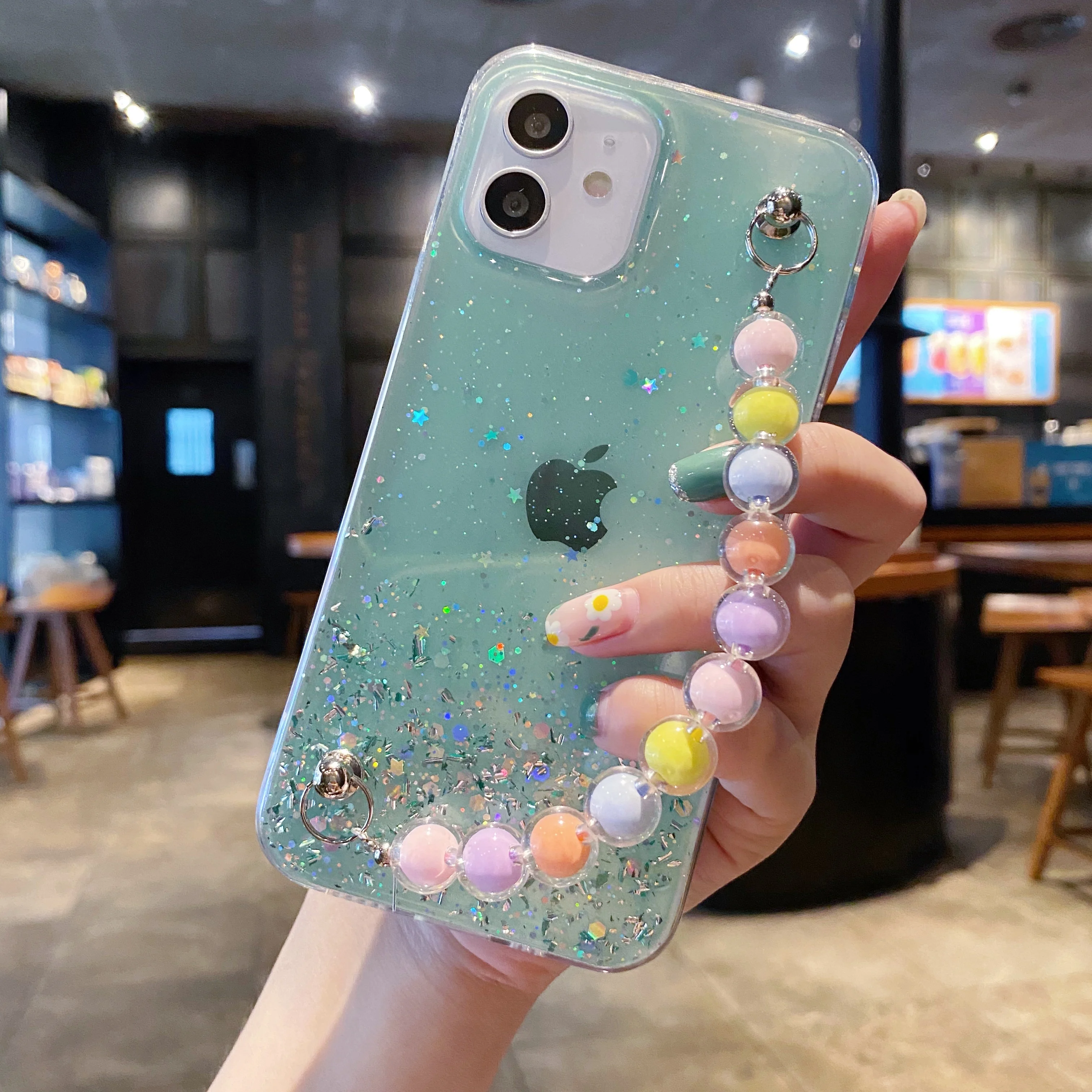 Shiny Pearls Wrist Chain Hand Strap Glitter Bling Phone Case For Redmi Note 12 Pro+ 5G K60Pro Civi 2 For Xiaomi 13 12Lite Cover