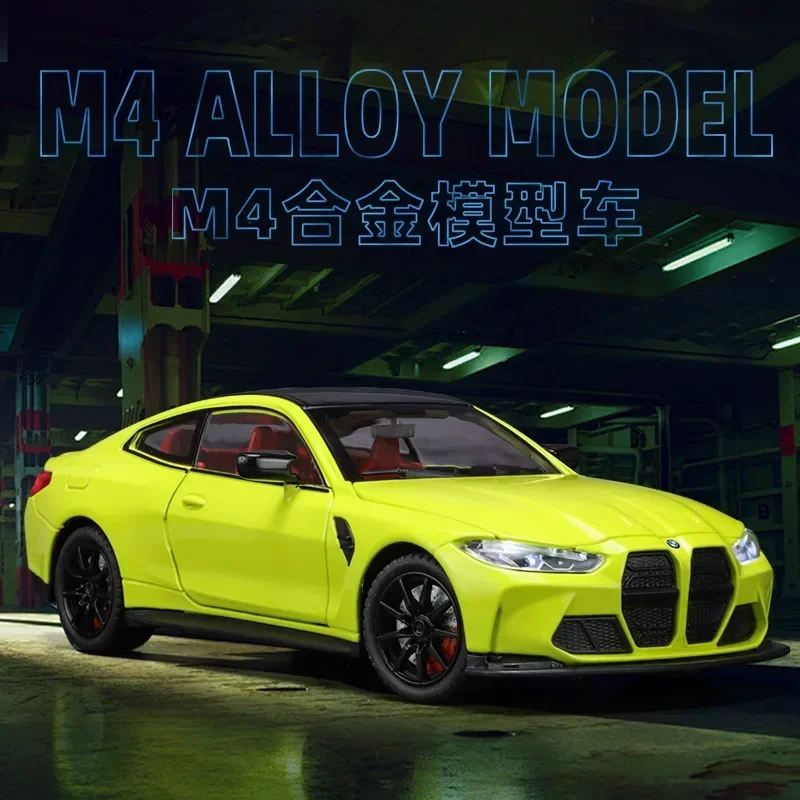 

1:24 BMW M4 Diecast Alloy Metal Toy Car Miniature Vehicle Model Sound & Light Doors Openable Collection Gift For Boy C364