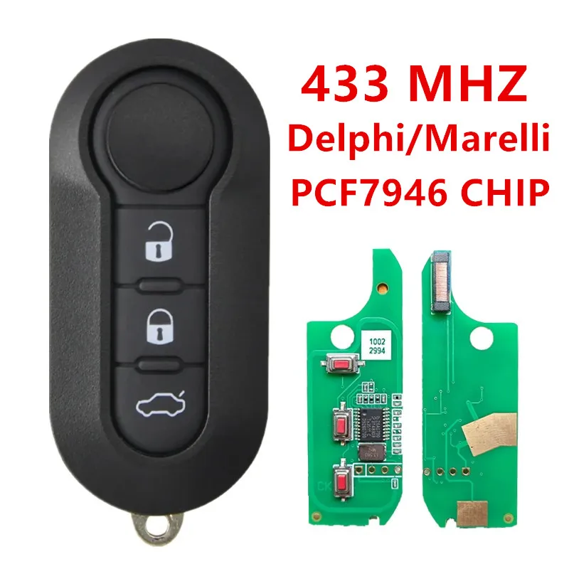 

3 Buttons 433 MHZ PCF7946 Chip Delphi/Marelli BSI System Replace Smart Remote Key For Fiat 500 Doblo Qubo Grande Punto 2006-2013