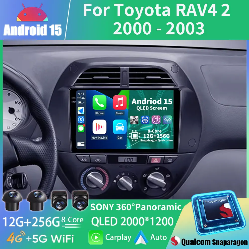 أندرويد 15 راديو السيارة لتويوتا RAV4 2 CA20 CA20W XA20 2000 - 2003 نظام تحديد المواقع مشغل وسائط متعددة نافي رئيس وحدة لاسلكية Carplay Auto BT #1
