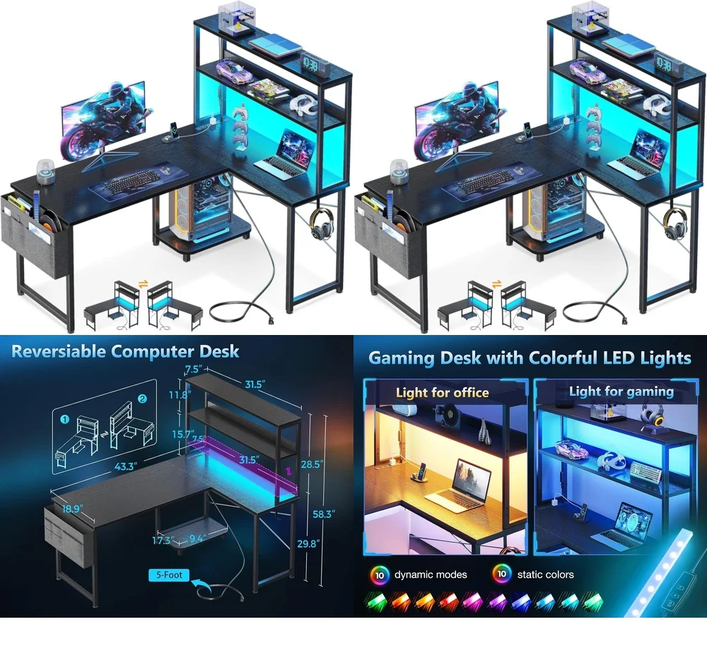 

Computer DesksGaming Desk with LED Lights for PC Computer Desk for Gamers