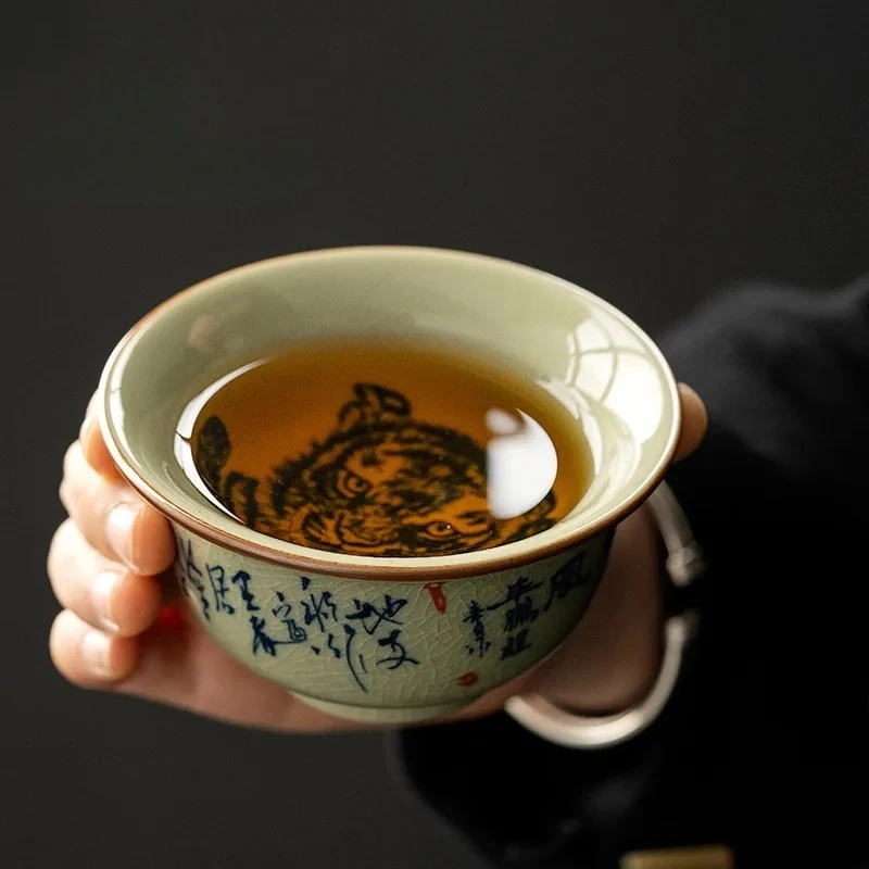 

100ml Old Pottery Mud Teacup Zen Tiger Tea Pair Cup for Personal Cup Puer Tea Bowl Household for Accessories Ornaments