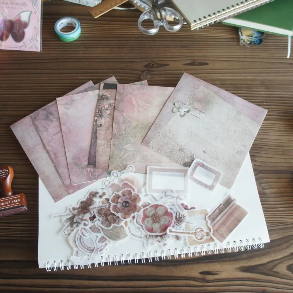 

28pcs DIY Retro Flower Style Background Paper and Stickers Set As Creative Craft Paper Scrapbooking DIY Use