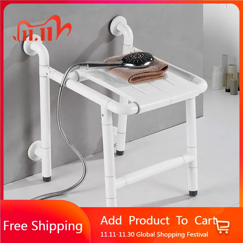 

Portable Wall Mounted Bathroom Chair Shower Elderly Minder Accessories Nordic Stool Designer Small Tabouret Salon Furniture