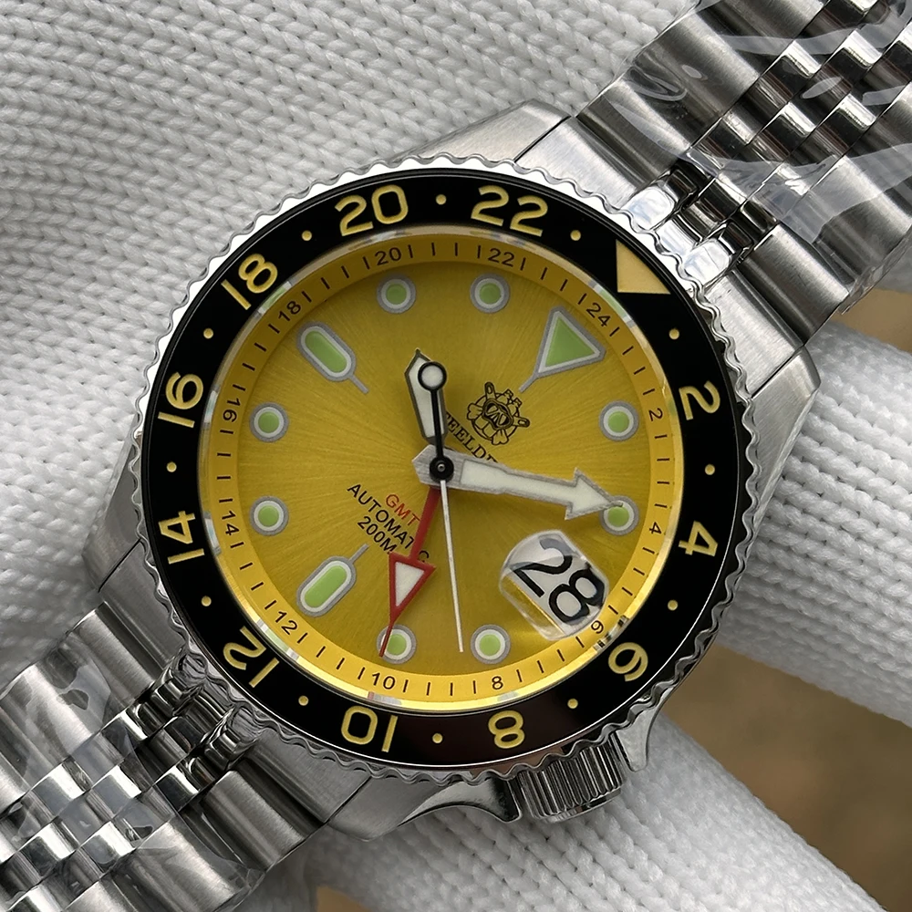 STEELDIVE Brand SD1994 Yellow Dial 200M Waterproof Sapphire Glass Ceramic Bezel  Japan NH34 Automatic Mens Sports Dive Watch