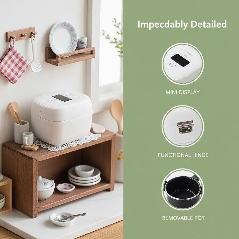 Simulation Miniature Rice Cooker Ornament Dollhouse Kitchen Prop for Micro Home Scene Decoration Kids Interactive Play Toy