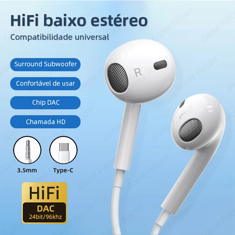 Fones de ouvido com fio semi-in-ear alta fidelidade baixo música earbud handfree tipo-c 3.5mm com microfone para samsung xiaomi tablet laptops