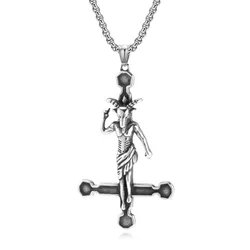 Inverted Cross Necklace for Men Gothic Leviathan Reverse Cross Pendant Stainless Steel Satan Demon Necklace Church Satan Amulet