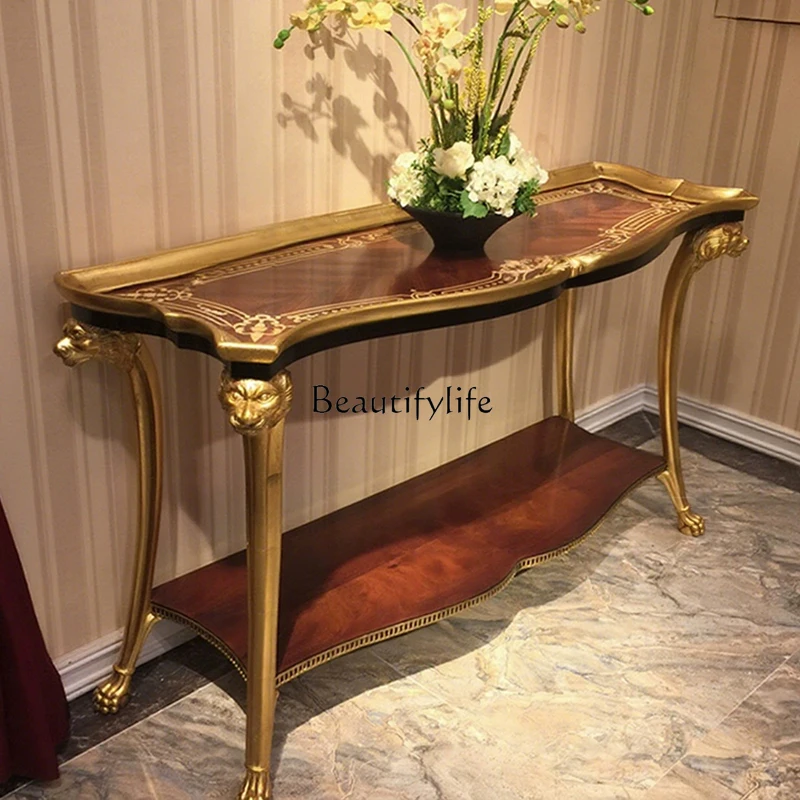 Solid wood gold foil craft entrance table French villa entrance table European style