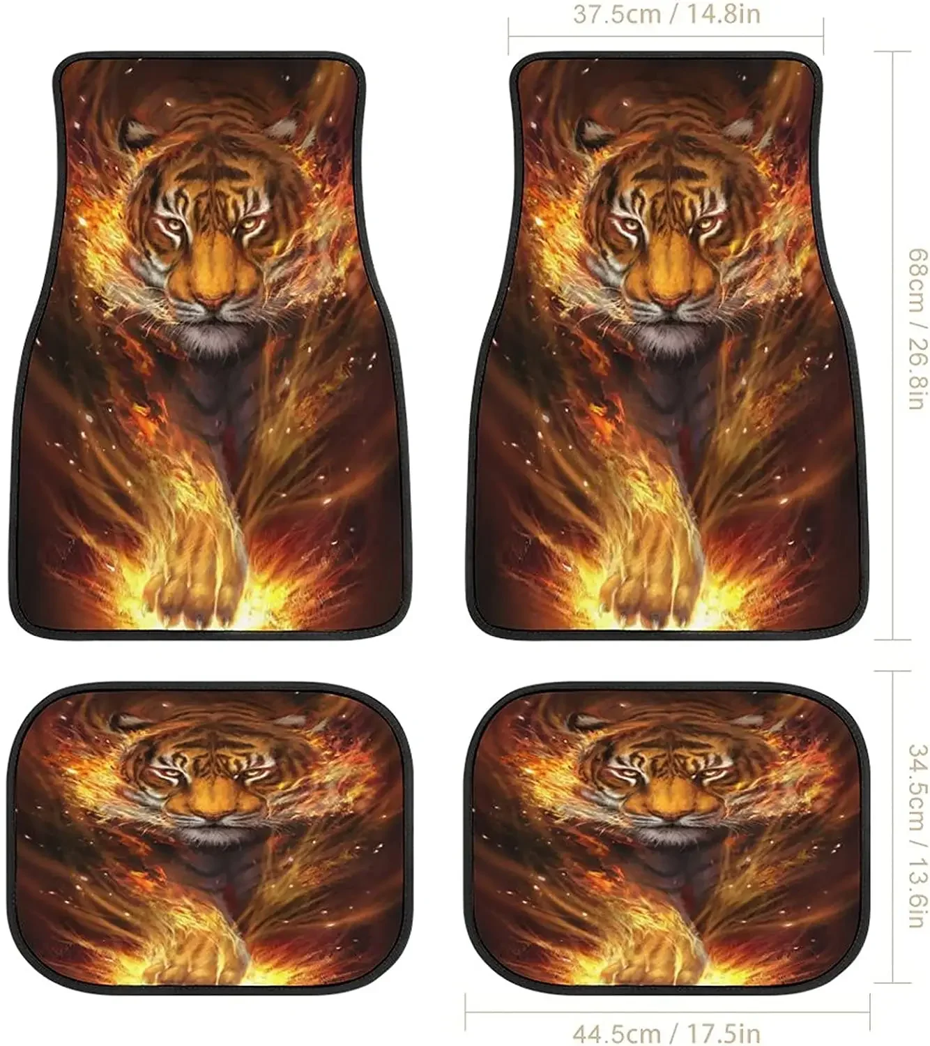 Tiger Car Mats Flaming Animal Fluorescence Art Universal Fit Car Floor Mats Fashion Soft Waterproof Car Carpet Front&Rear 4 Piec