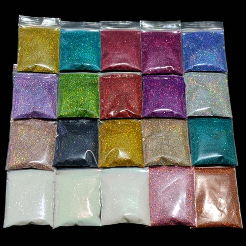 Imagen 1 del producto 27 colores 10 g/bolsa láser uñas brillo cromo polvo de uñas diamante Arco Iris brillo lineal Gel polaco holográfico pigmento brillante