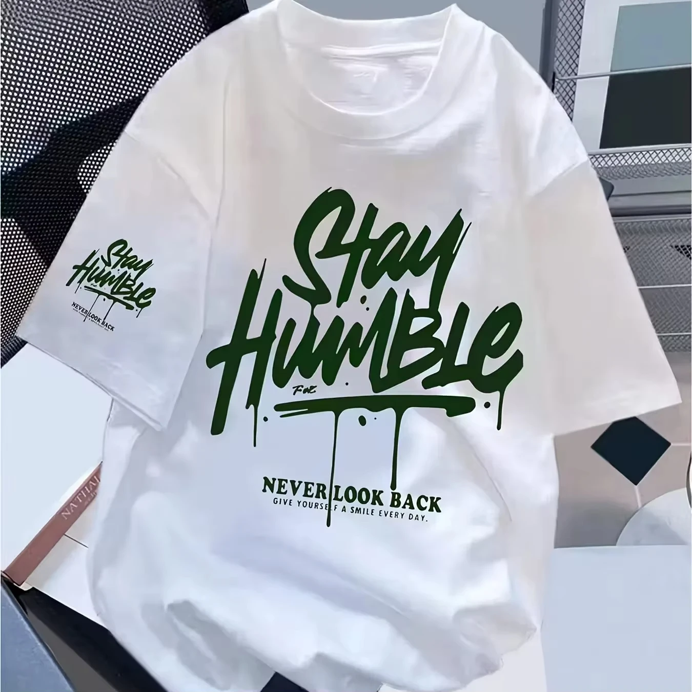 2026 Men White Graffiti Letter Graphic T Shirt Stay Humble Slogan Print O-neck Short Sleeve Casual Streetwear Tees For Men