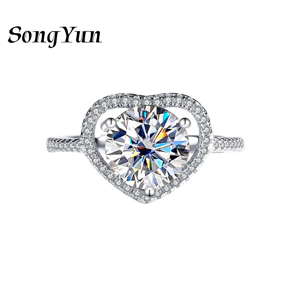 SongYun Brand Jewelry 925 Sterling Silver Ring Bands D Color VVS Moissanite Diamond Rings for Wife Women Rhodium Plated Jewelry