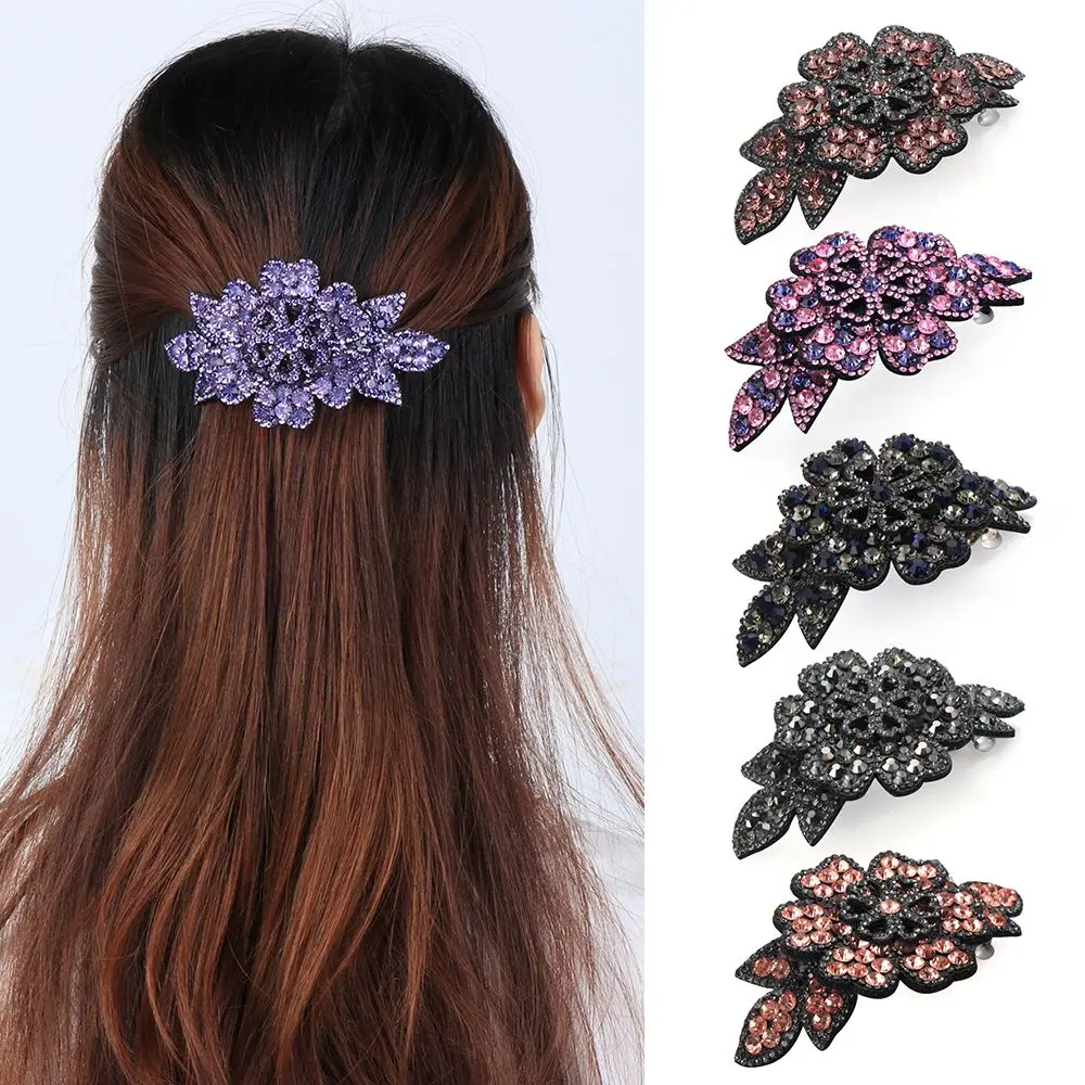 Vintage Durable Flexible Barrette Headwear Women's Fashion Hairpins Rhinestone Hair Clip Hairgrip Crystal Flower