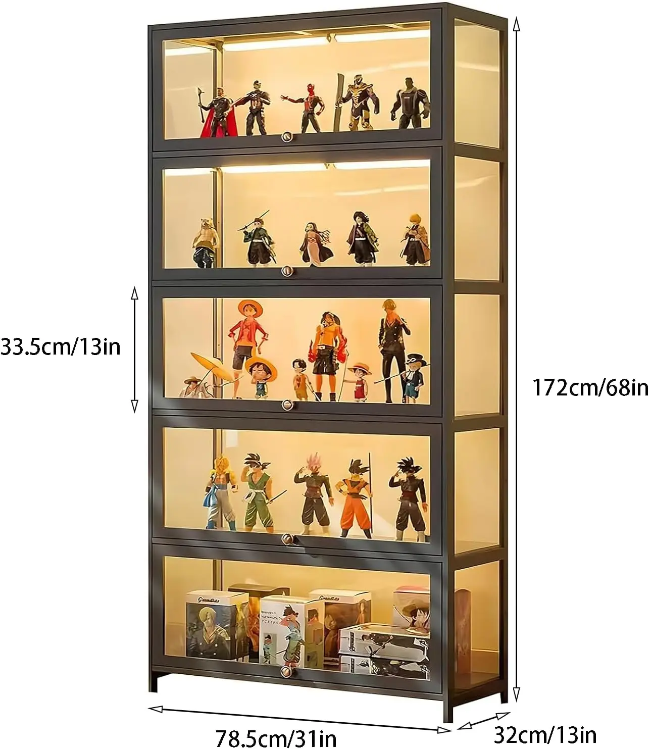 Curio Display Cabinet, Storage Shelves with Acrylic Glass Door, Collectibles Toy Organizers Rack & Display Shelf, Kids Bo